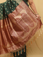 Stunning Green Banarasi Cotton Silk Saree - Elegant and Timeless - Luxurion World