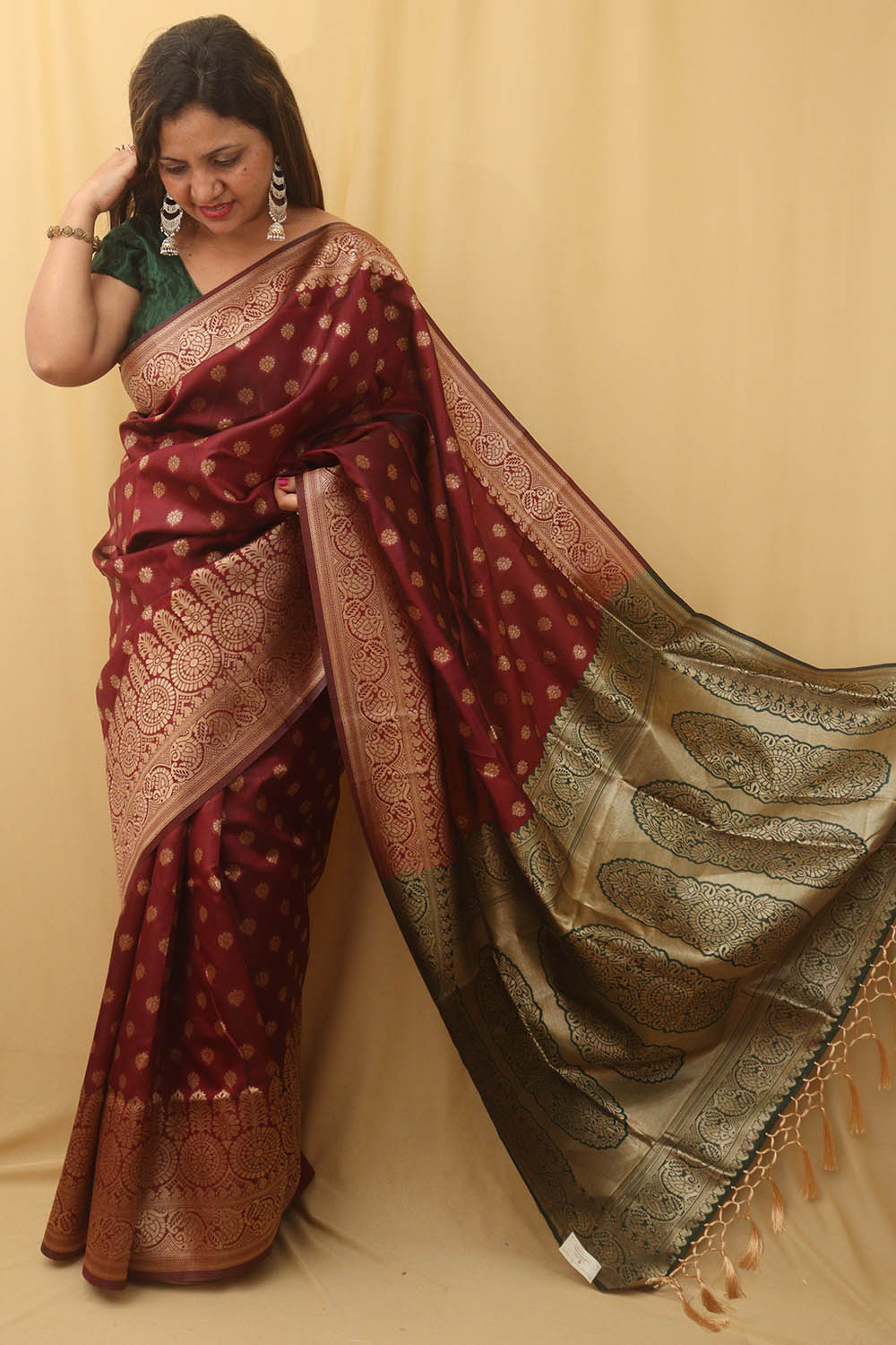 Stunning Maroon Banarasi Cotton Silk Saree - Perfect for Any Occasion - Luxurion World