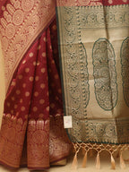 Stunning Maroon Banarasi Cotton Silk Saree - Perfect for Any Occasion - Luxurion World
