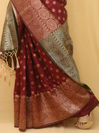 Stunning Maroon Banarasi Cotton Silk Saree - Perfect for Any Occasion - Luxurion World