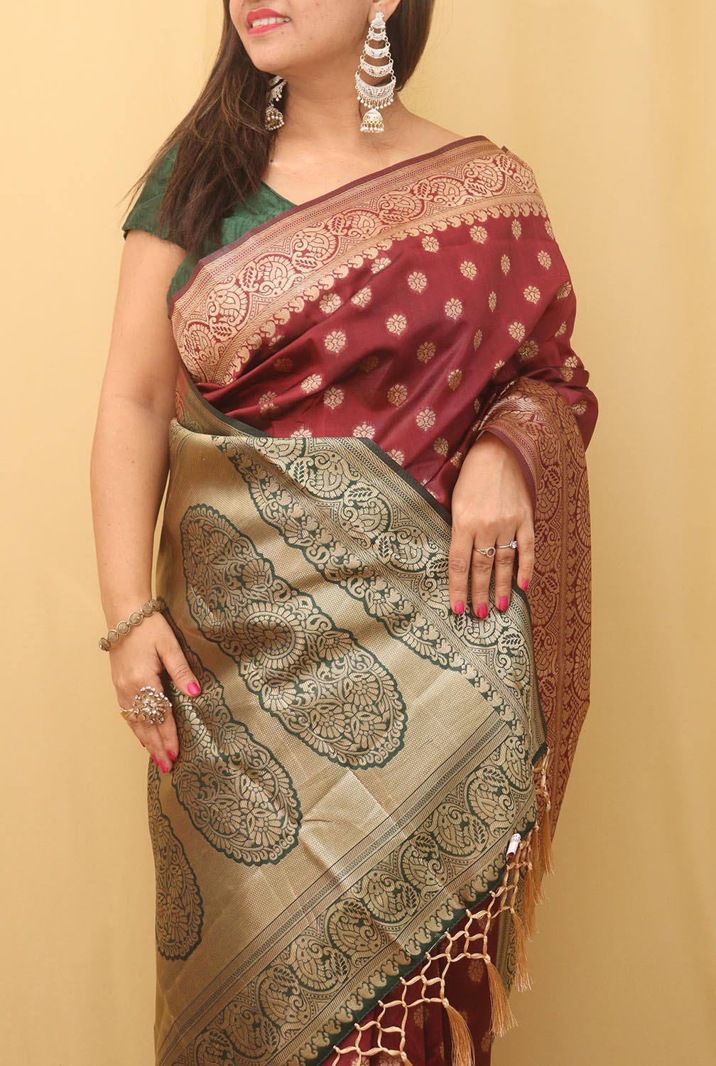 Stunning Maroon Banarasi Cotton Silk Saree - Perfect for Any Occasion - Luxurion World