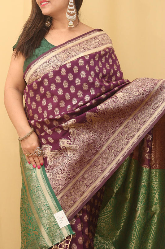 Purple Banarasi Cotton Silk Saree