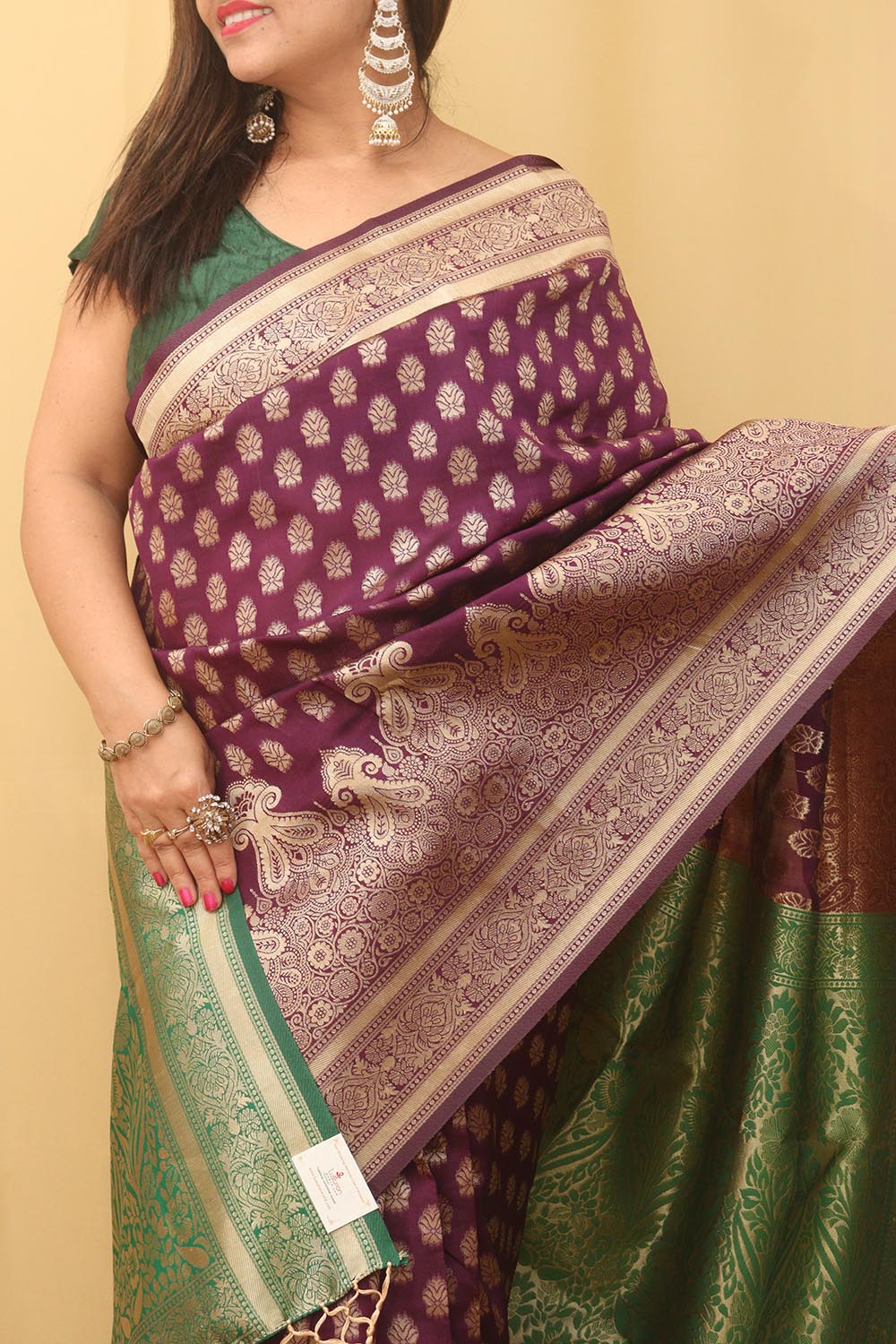 Elegant Purple Banarasi Cotton Silk Saree - Luxurion World