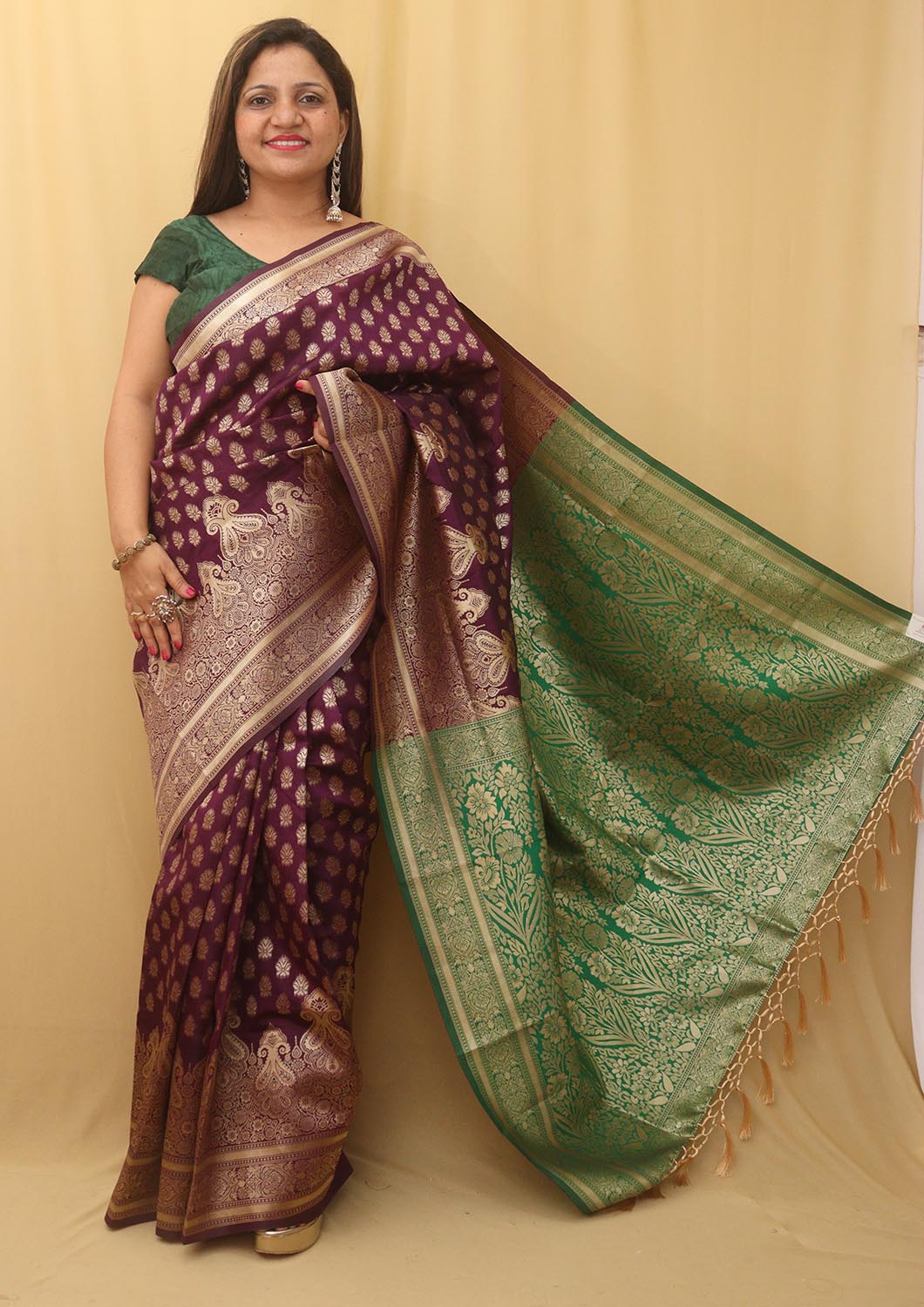 Elegant Purple Banarasi Cotton Silk Saree - Luxurion World