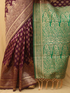 Elegant Purple Banarasi Cotton Silk Saree - Luxurion World