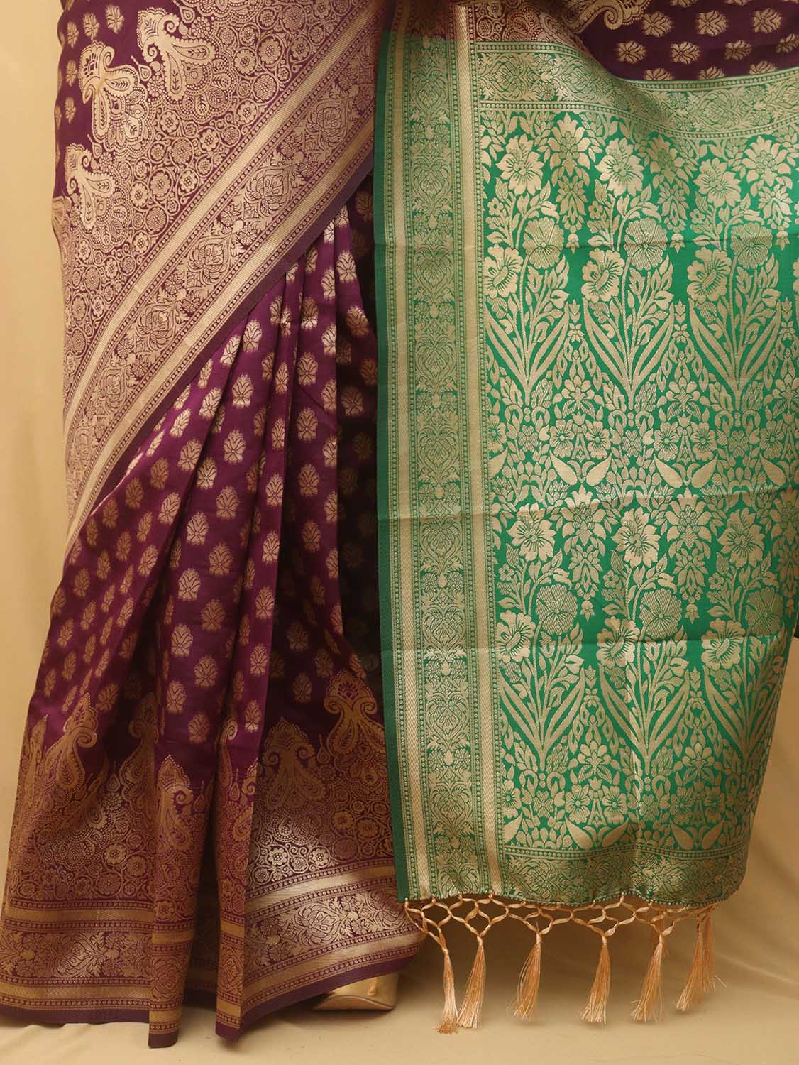 Elegant Purple Banarasi Cotton Silk Saree - Luxurion World