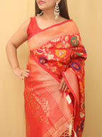Red Banarasi Cotton Silk Meenakari Saree - Luxurion World