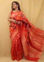 Red Banarasi Cotton Silk Meenakari Saree - Luxurion World