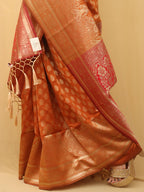 Orange Banarasi Cotton Silk Saree - Luxurion World