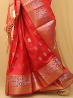 Red Banarasi Cotton Silk Saree - Luxurion World