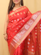Red Banarasi Cotton Silk Saree - Luxurion World