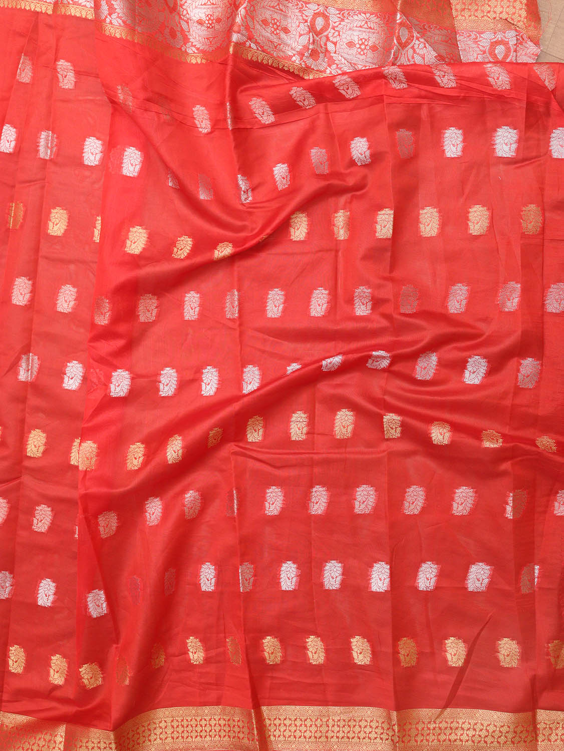 Red Banarasi Cotton Silk Saree - Luxurion World