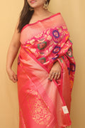 Pink Banarasi Cotton Silk Meenakari Saree - Luxurion World