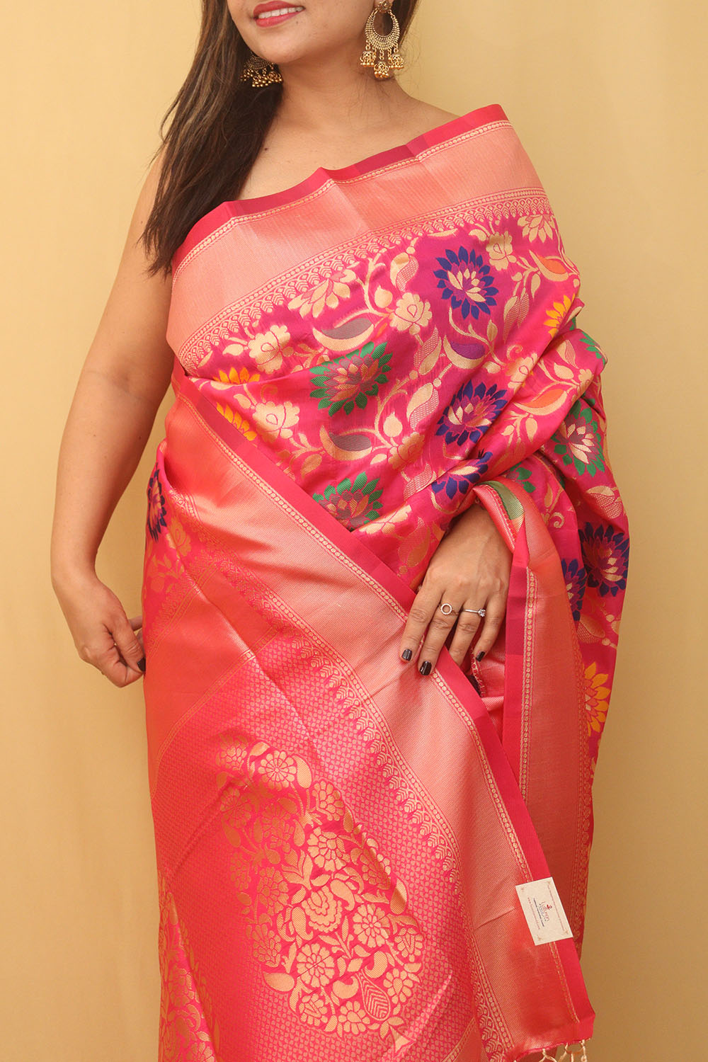 Pink Banarasi Cotton Silk Meenakari Saree - Luxurion World