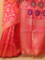 Pink Banarasi Cotton Silk Meenakari Saree - Luxurion World