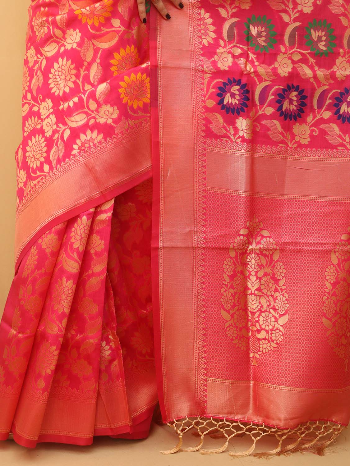 Pink Banarasi Cotton Silk Meenakari Saree - Luxurion World
