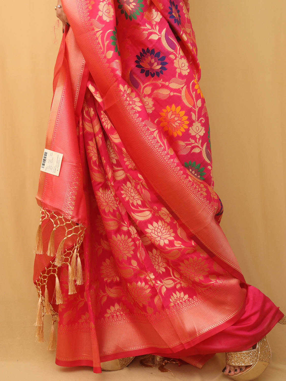 Pink Banarasi Cotton Silk Meenakari Saree - Luxurion World