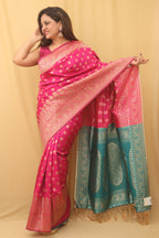 Pink Banarasi Cotton Silk Saree - Luxurion World
