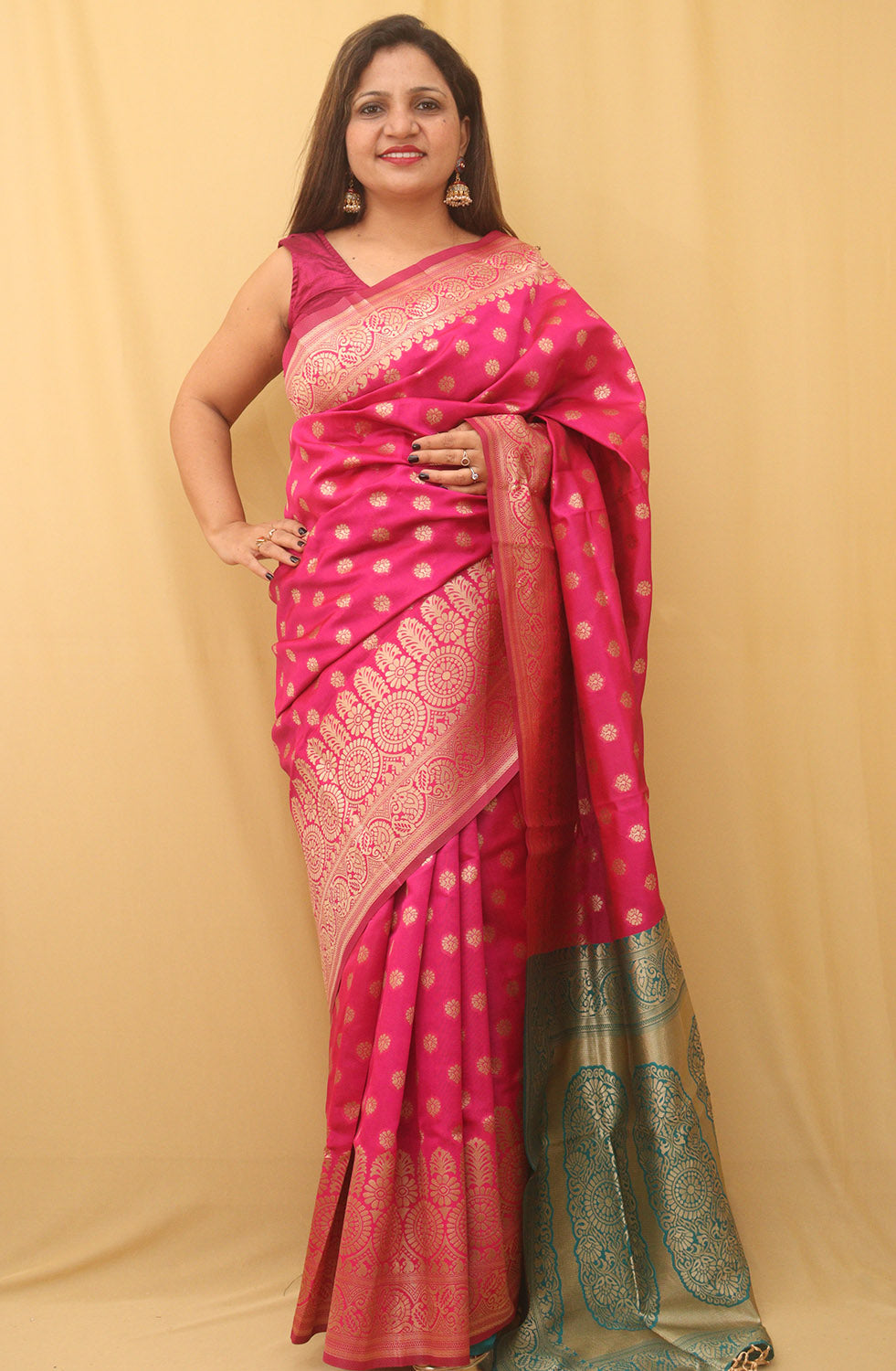 Pink Banarasi Cotton Silk Saree - Luxurion World