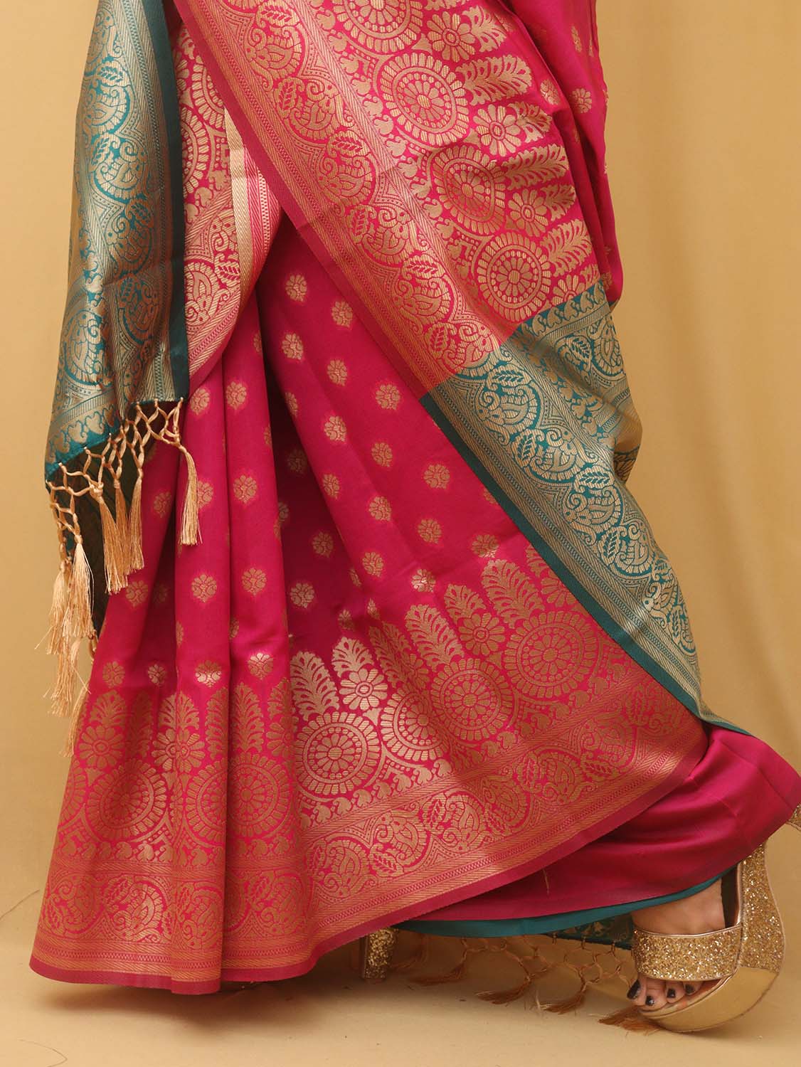 Pink Banarasi Cotton Silk Saree - Luxurion World