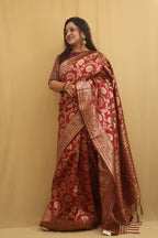 Maroon Banarasi Cotton Silk Saree - Luxurion World