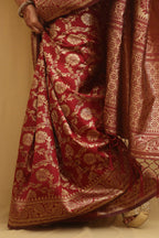 Maroon Banarasi Cotton Silk Saree - Luxurion World