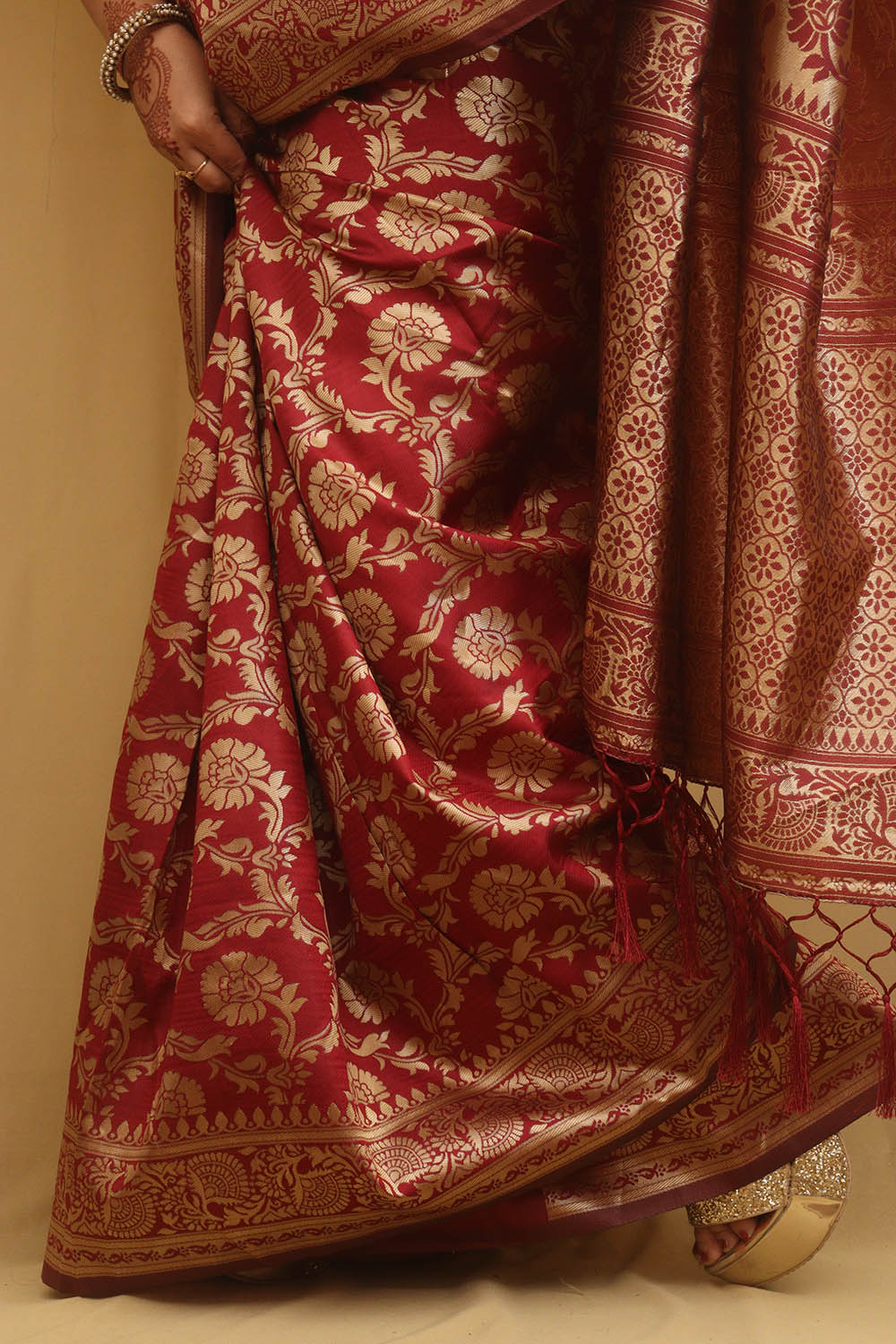 Maroon Banarasi Cotton Silk Saree - Luxurion World