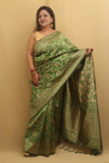 Stunning Green Banarasi Cotton Silk Saree - Elegant and Timeless - Luxurion World