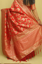 Stunning Red Banarasi Cotton Silk Saree - Perfect for Special Occasions - Luxurion World