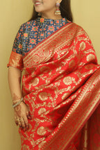 Stunning Red Banarasi Cotton Silk Saree - Perfect for Special Occasions - Luxurion World