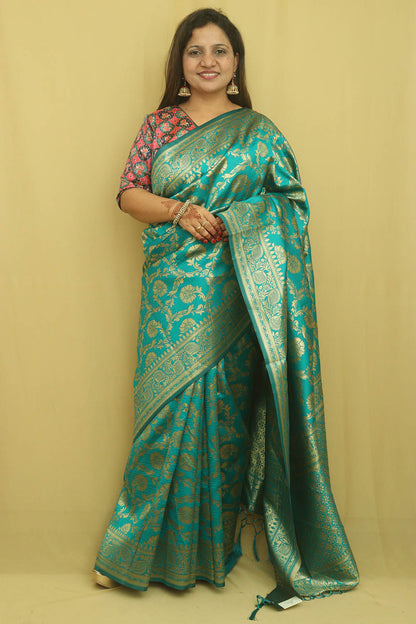 Blue Banarasi Cotton Silk Saree - Luxurion World