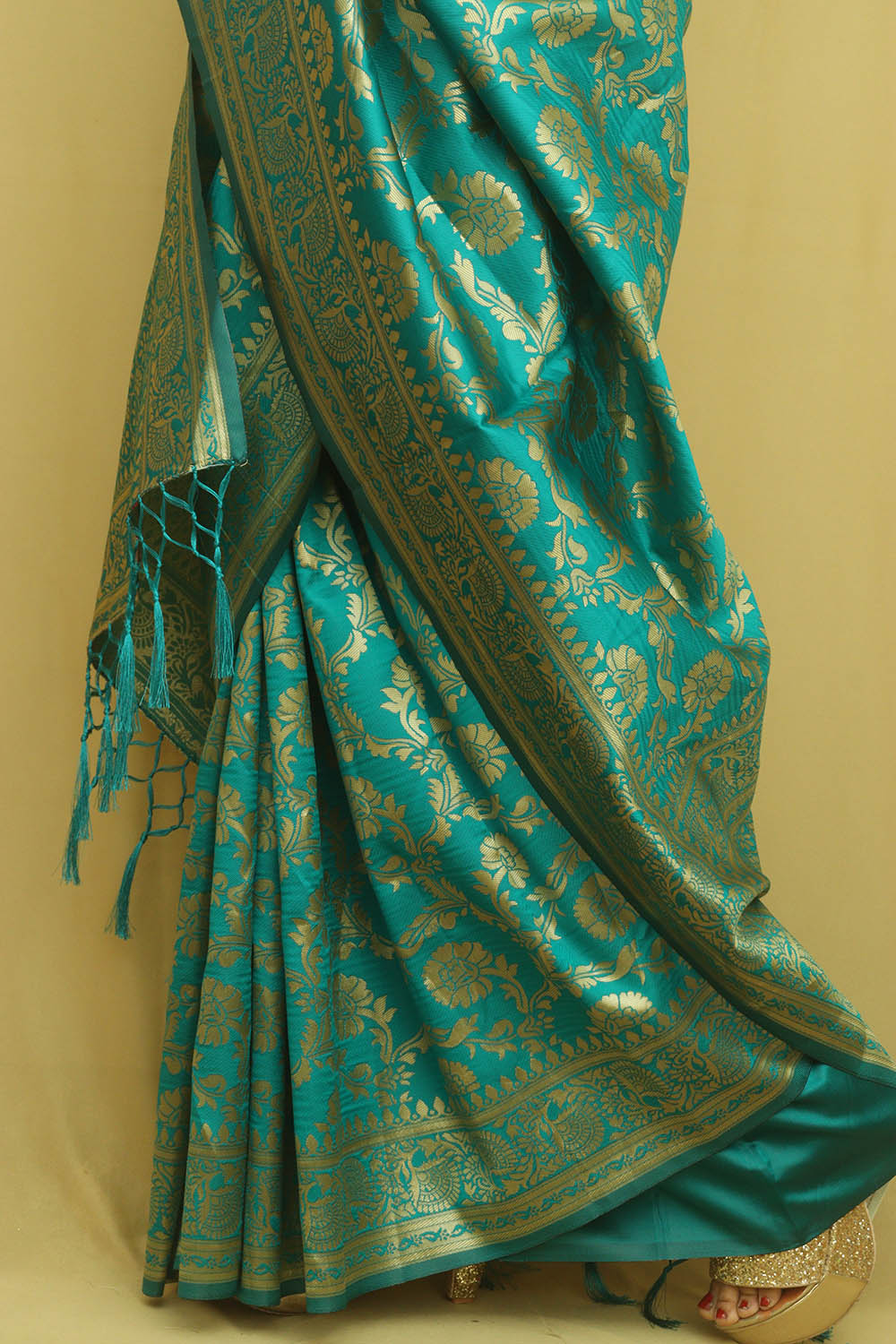 Blue Banarasi Cotton Silk Saree - Luxurion World