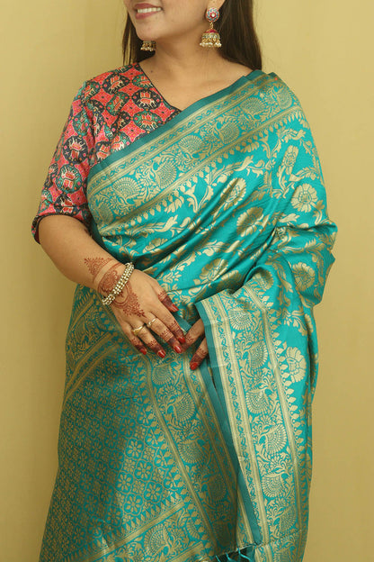 Blue Banarasi Cotton Silk Saree - Elegant and Timeless - Luxurion World