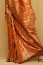 Vibrant Orange Banarasi Cotton Silk Saree - Elegant and Timeless - Luxurion World