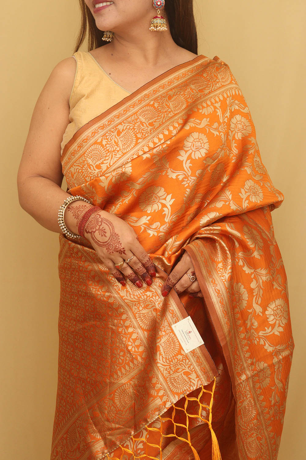 Vibrant Orange Banarasi Cotton Silk Saree - Elegant and Timeless - Luxurion World