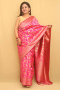 Elegant Pink Banarasi Cotton Silk Saree - Luxurion World