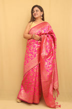 Elegant Pink Banarasi Cotton Silk Saree - Luxurion World