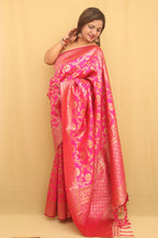 Elegant Pink Banarasi Cotton Silk Saree - Luxurion World