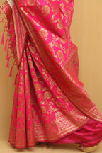 Elegant Pink Banarasi Cotton Silk Saree - Luxurion World