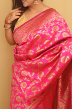 Elegant Pink Banarasi Cotton Silk Saree - Luxurion World