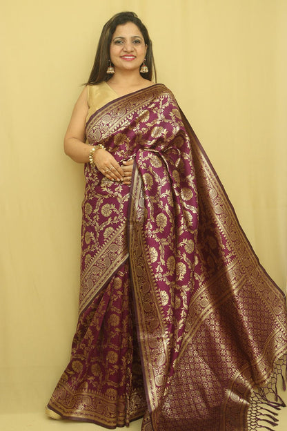 1 Min Ready To Wear - Purple Banarasi Silk Saree - Luxurion World