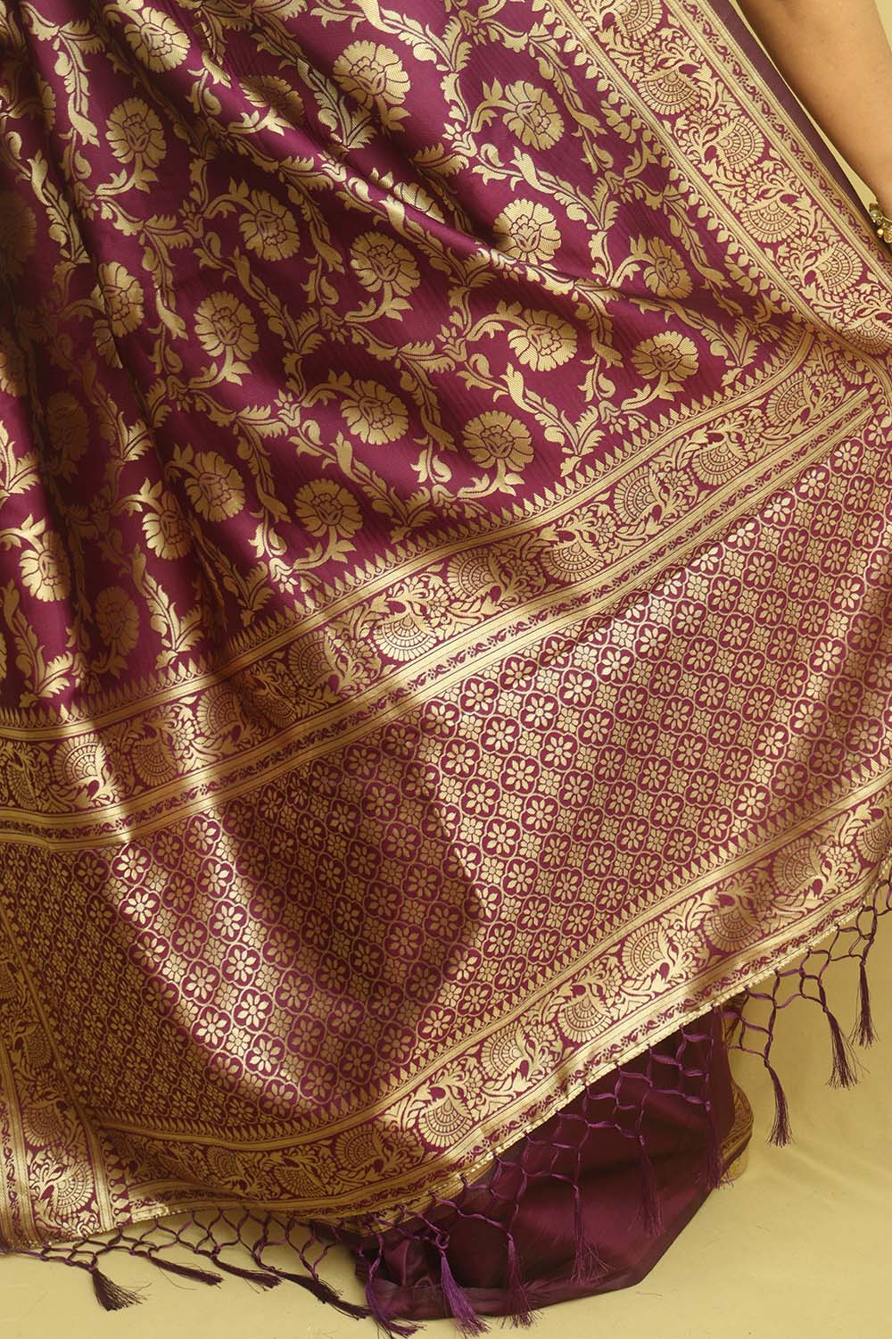 Elegant Purple Banarasi Cotton Silk Saree - Luxurion World
