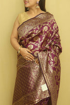 Elegant Purple Banarasi Cotton Silk Saree - Luxurion World