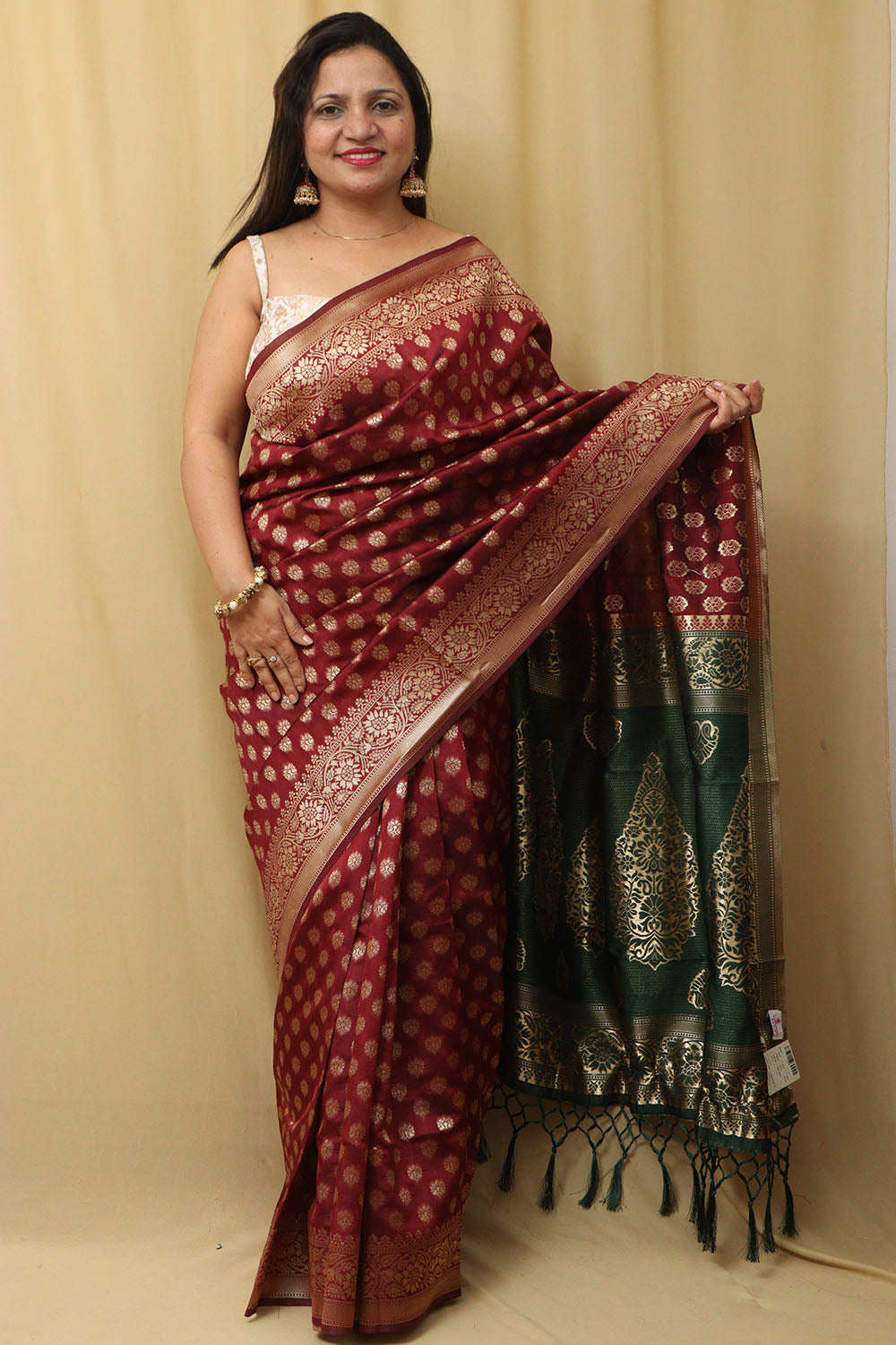 Timeless Elegance: Maroon Banarasi Silk Saree - Luxurion World
