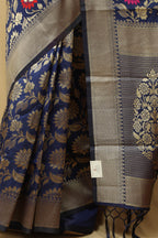 Elegant Blue Banarasi Cotton Silk Meenakari Saree - Luxurion World