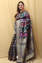 Elegant Blue Banarasi Cotton Silk Meenakari Saree - Luxurion World