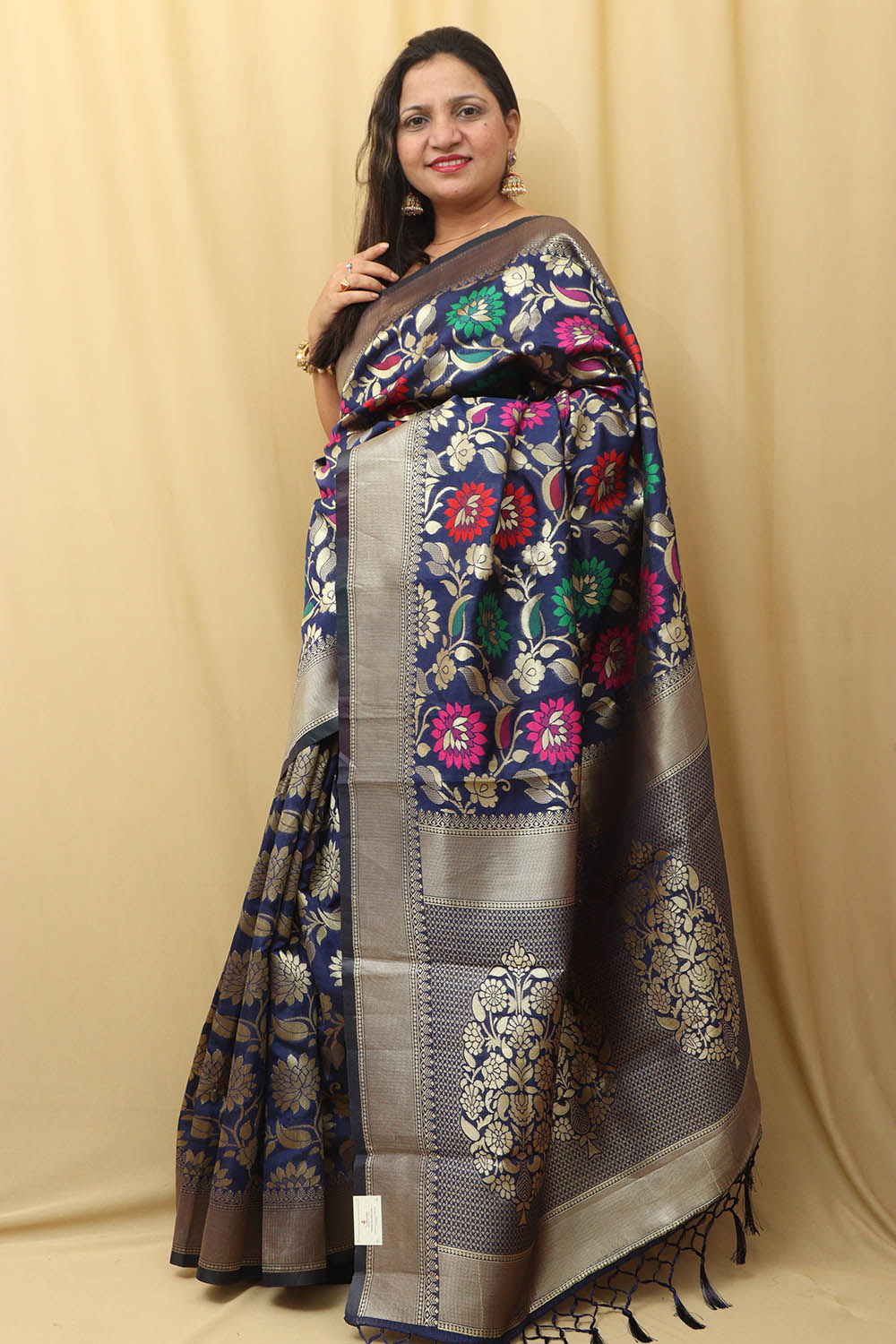 Elegant Blue Banarasi Cotton Silk Meenakari Saree - Luxurion World