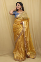 Golden Glow: Elegant Yellow Banarasi Tissue Saree - Luxurion World