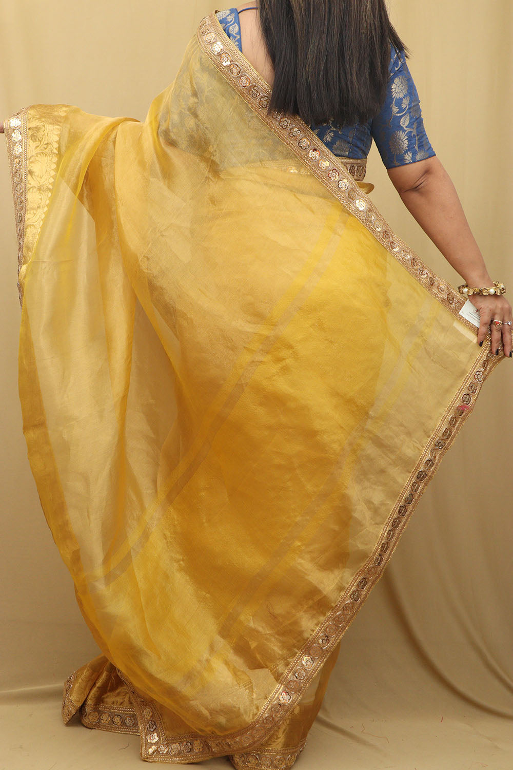 Golden Glow: Elegant Yellow Banarasi Tissue Saree - Luxurion World