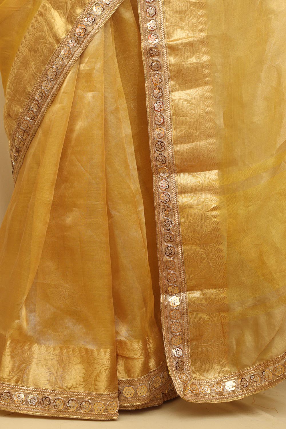 Golden Glow: Elegant Yellow Banarasi Tissue Saree - Luxurion World